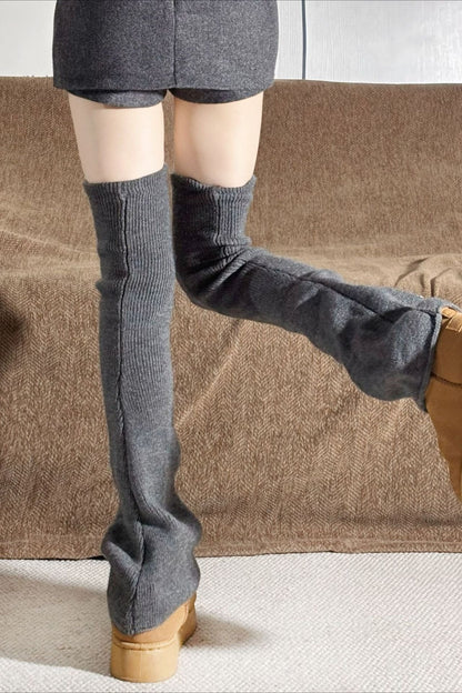 Ribbed Knit Bell Bottom Long Leg Warmers