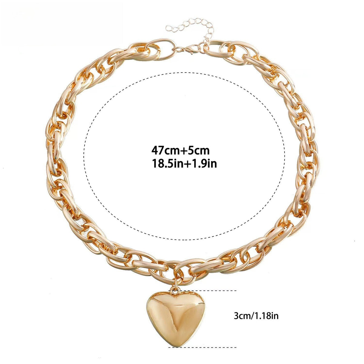 Hollow Out Chunky O Ring Heart Pendant Statement Necklace