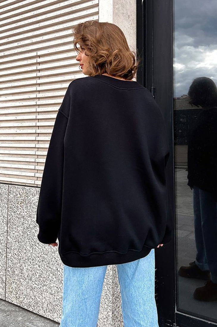 Solid Oversized Crew Neck Sweatshirt