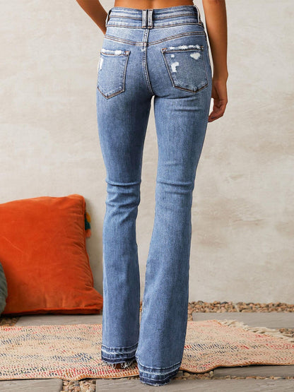 Ripped Stretch Denim Flare Jeans