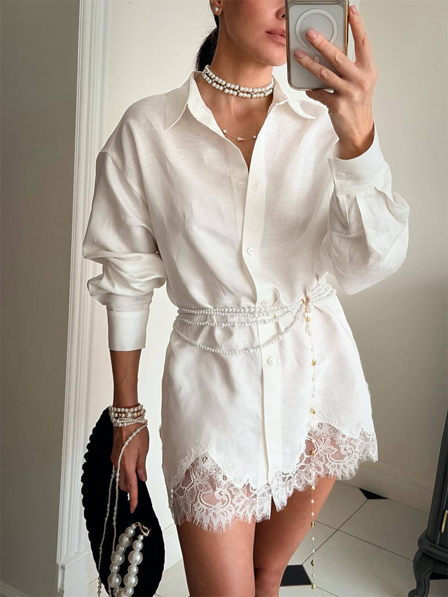 Lace-Trim Resort Shirt & Shorts Set