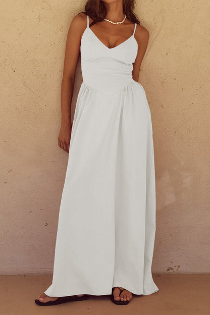 Ivory Cami V Neck Waist Maxi Dress