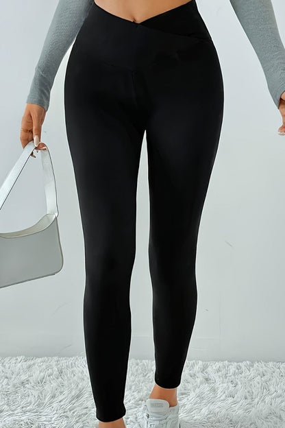 Cross Front Fleece Lined Booty Lifting Thermal Leggings