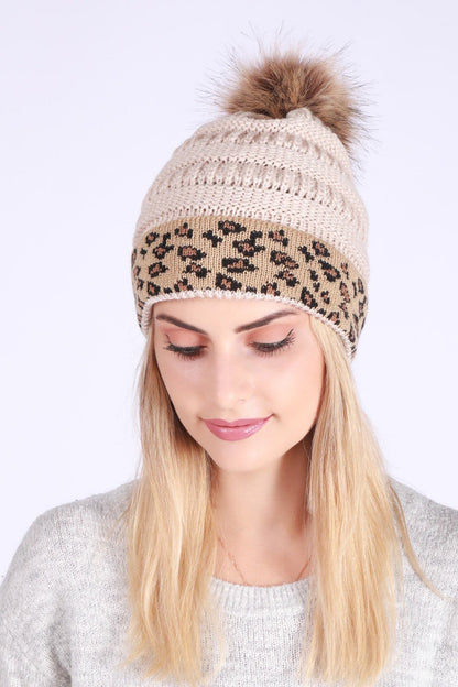 Leopard Print Slouchy Knit Beanie Hat
