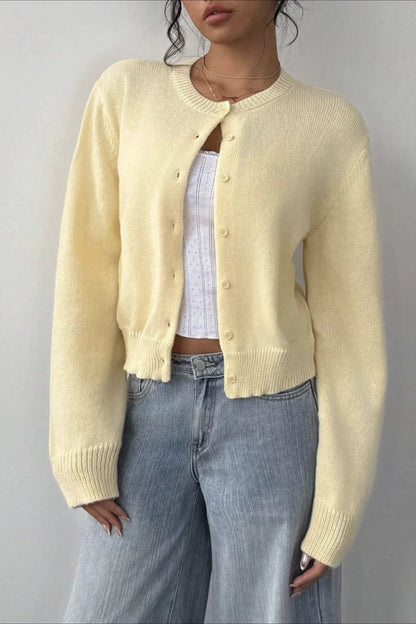 Plain Knit Long Sleeve Cardigan