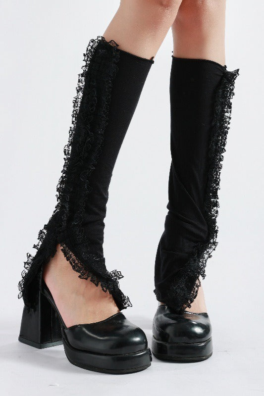 Lace Trim Slouchy Flared Leg Warmers
