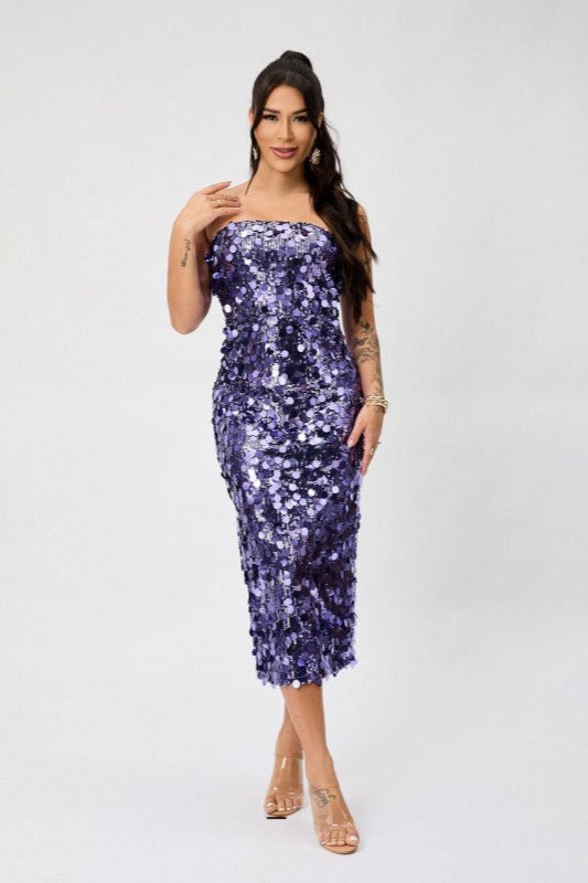 Strapless Backless Sequin Split Party Sequin Dress