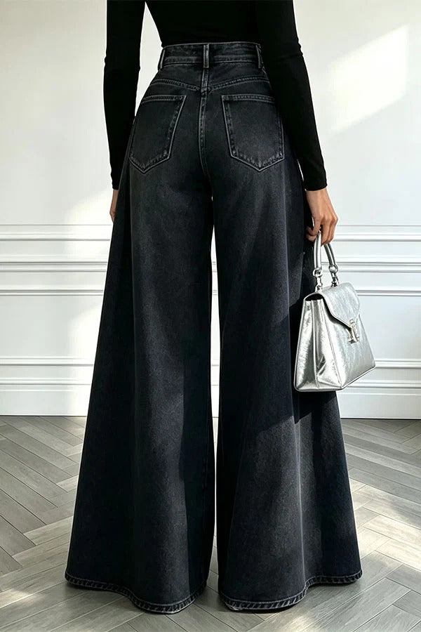 High-Waist Overlay Wide-Leg Jeans