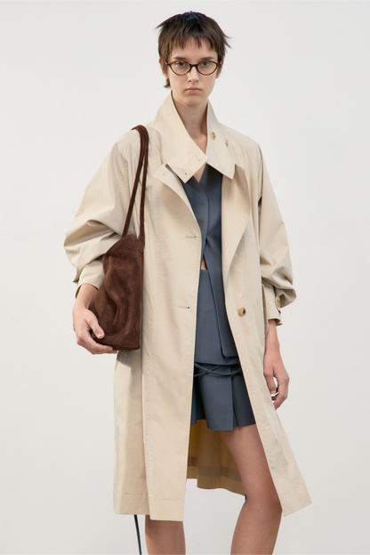 Solid Stand Collar Single Breasted Long Loose Overcoat