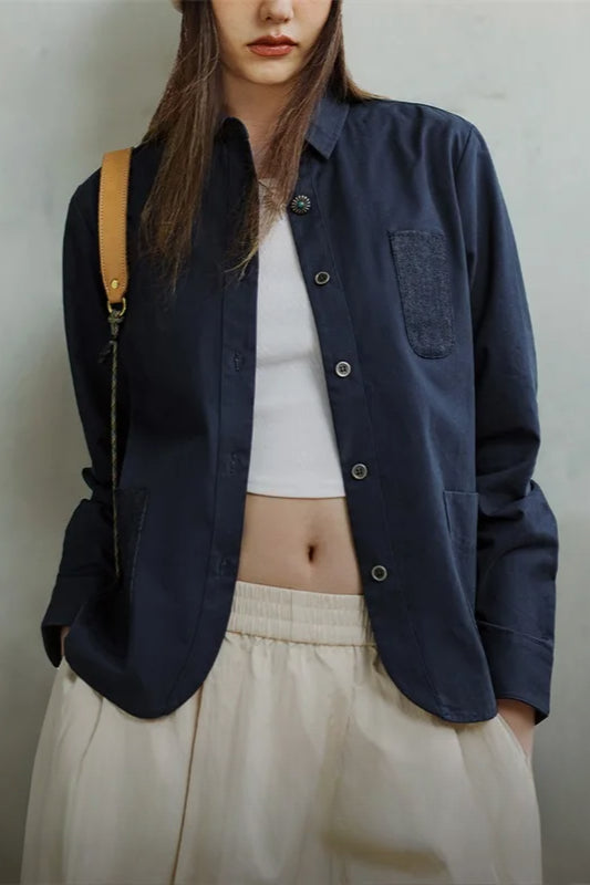 Navy Long Sleeve Casual Jacket