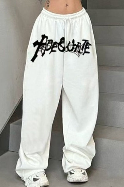 High Waist Drawstring Loose Straight Wide Leg Pants