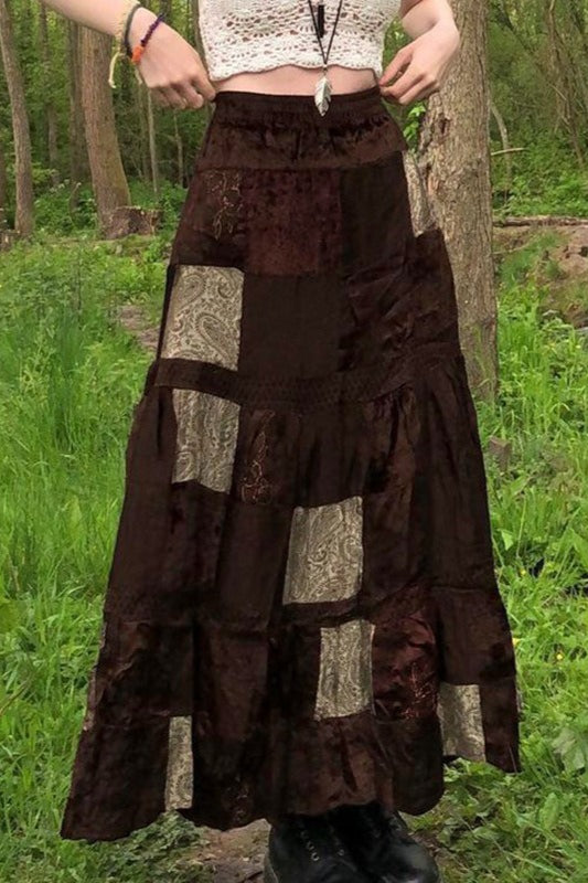 Vintage Inspired Color Block Velvet Skirt