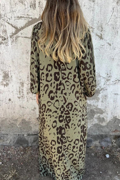 Leopard Print V-neck Pullover Long-sleeved Loose Dress