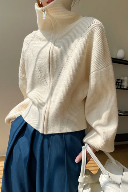 Zip Front Relaxed Knit Cardigan