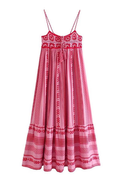 Bohemian Geometric Embroidered Cami Maxi Dress