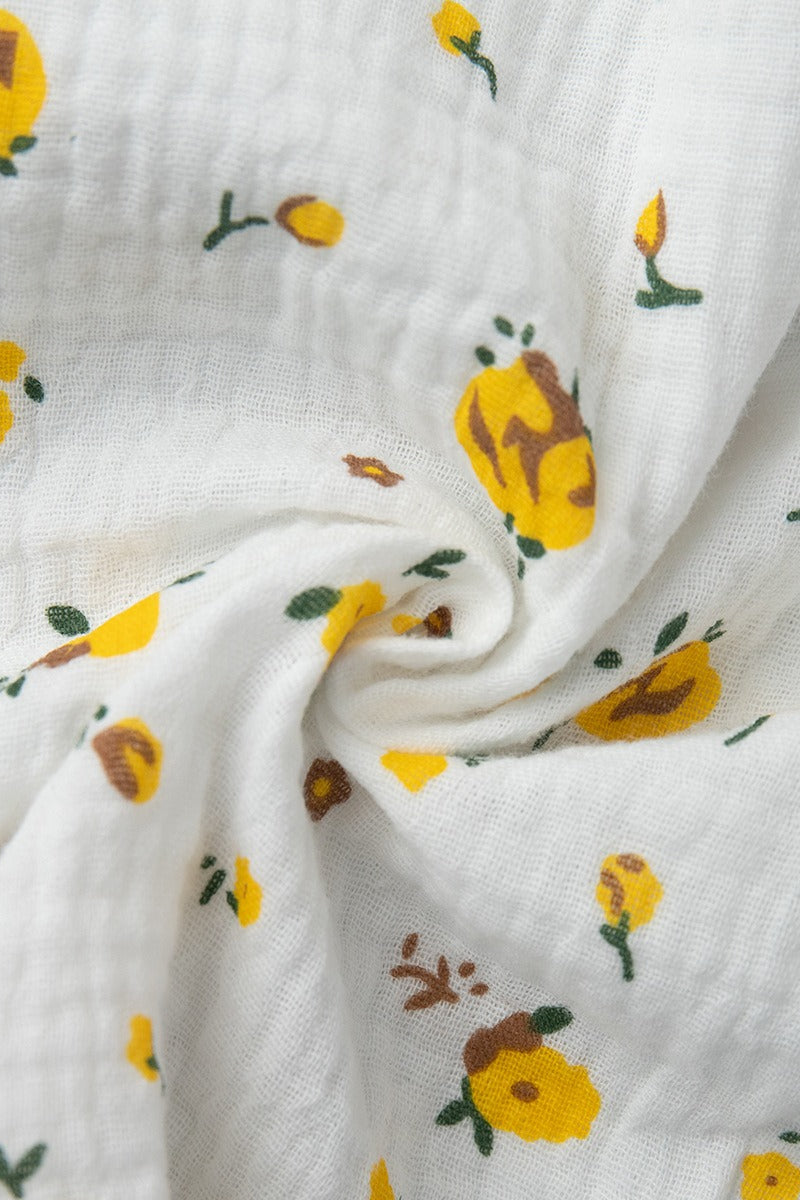 Cotton Printed V Neck Puff Sleeve Floral Dress