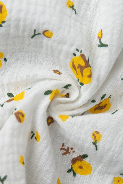 Cotton Printed V Neck Puff Sleeve Floral Dress