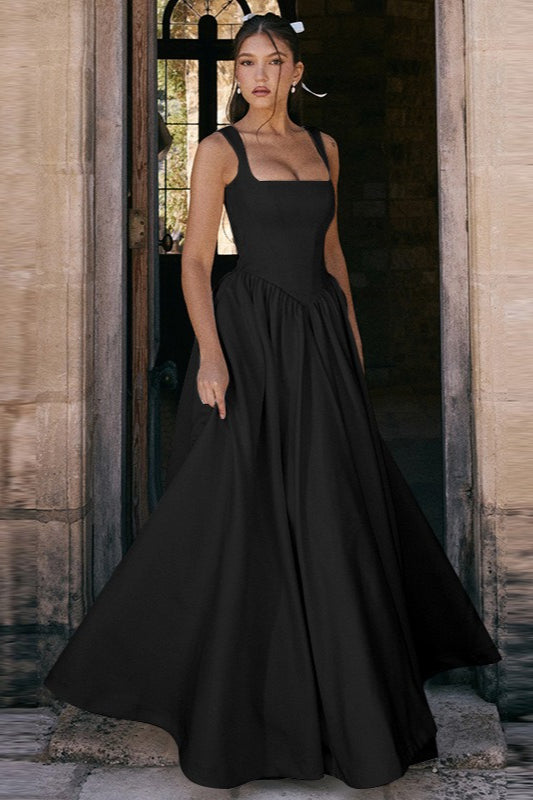 Solid Color A Line Slip Prom Dress
