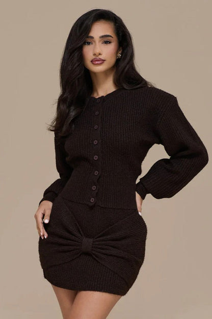Single Breasted Knit Sweater Bodycon Skirt Skirt Set