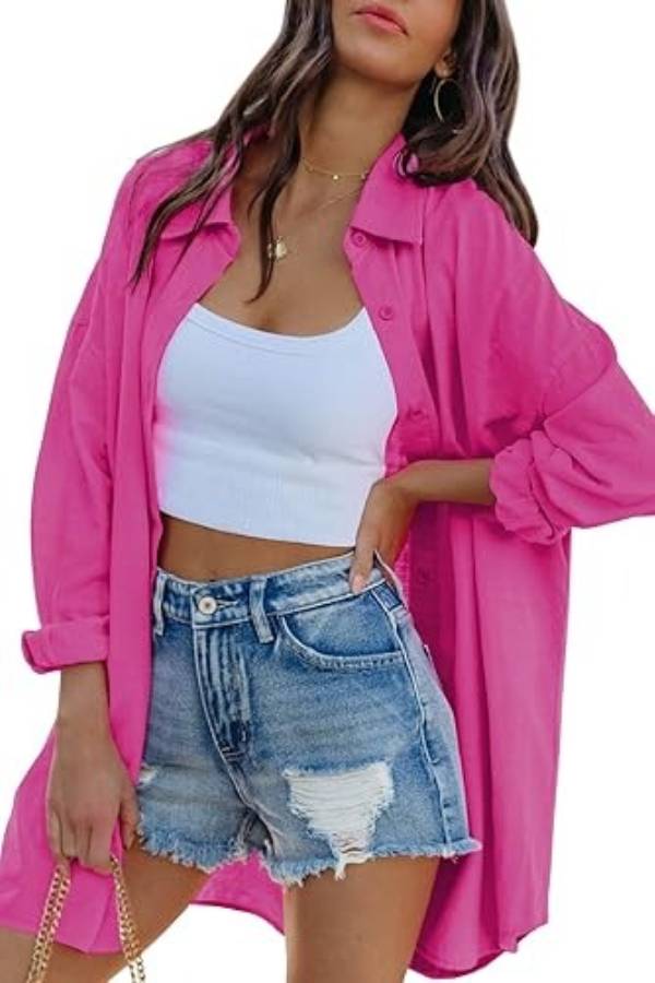 Rose Pink Loose Long Shirt