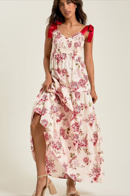 Gingham Patchwork Floral Print Boho Dress