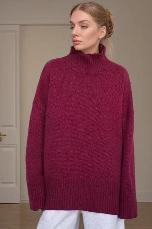 Solid High Neck Knit Sweater