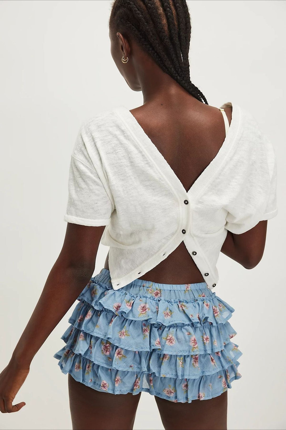 Tiered Ruffle Low Rise Elastic Waist Shorts