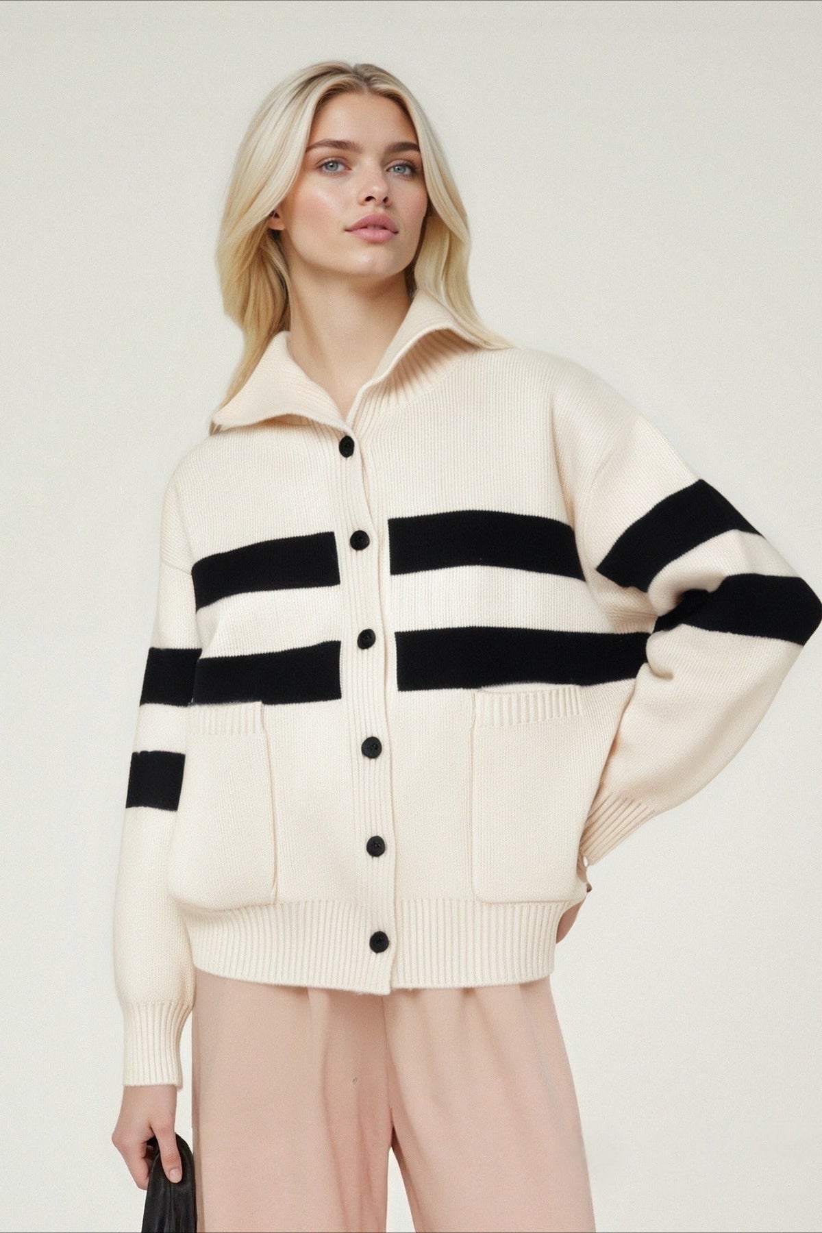 High Neck Color Block Knit Sweater