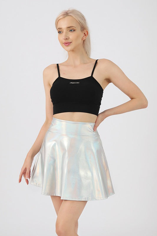 High Waist Solid Color Glossy Performance Skirt
