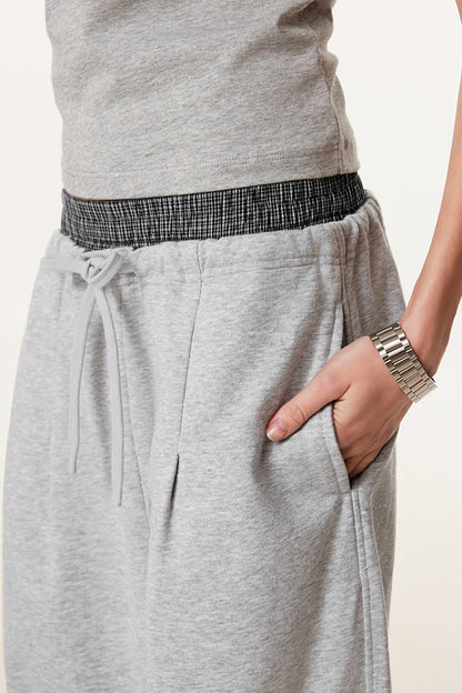 Patchwork Double Waist Wide Leg Athletic Pants