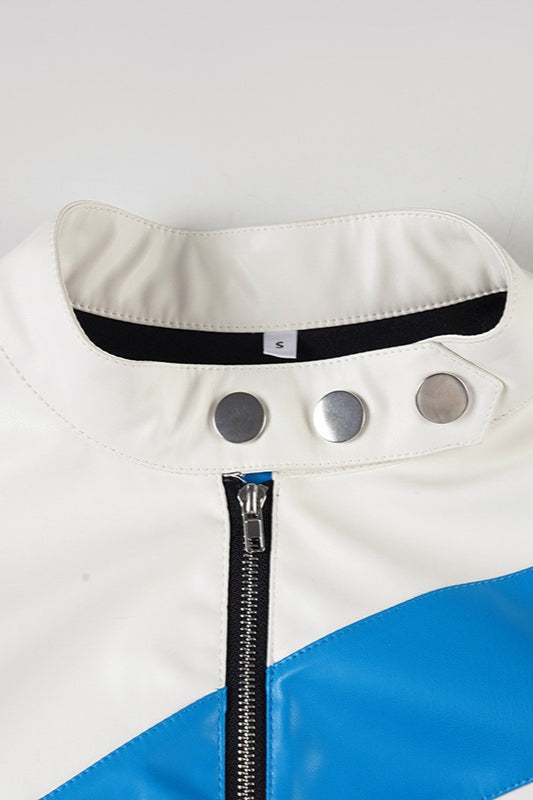 Contrast Panel Cropped Biker Jacket