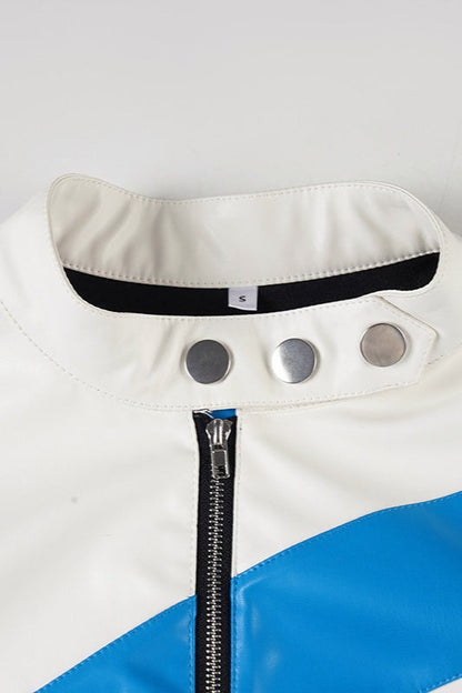Contrast Panel Cropped Biker Jacket
