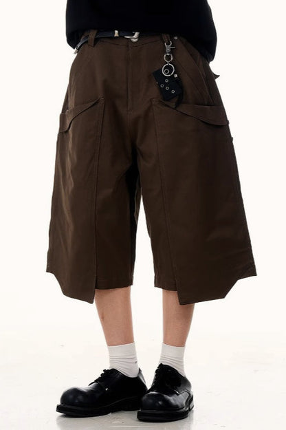 Pleated Wide Leg Cargo Bermuda Jeans
