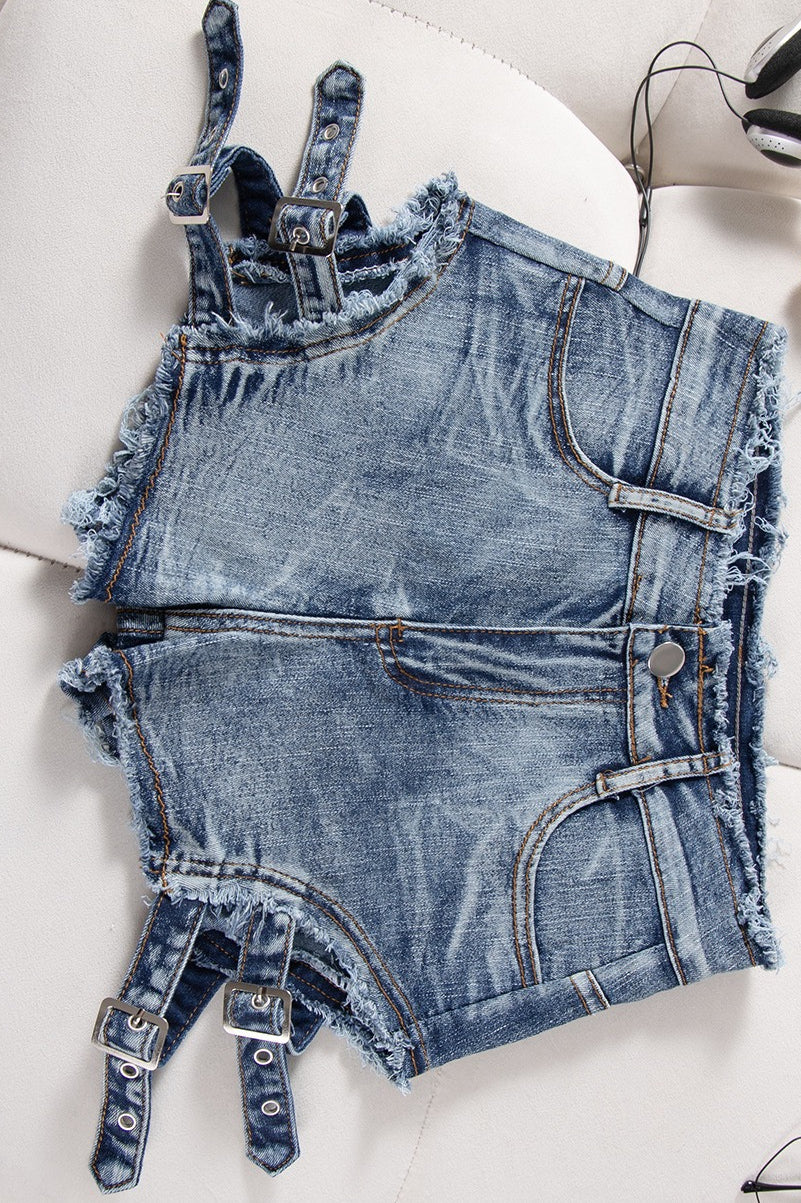High Waist Distressed Slim Fit Denim Shorts