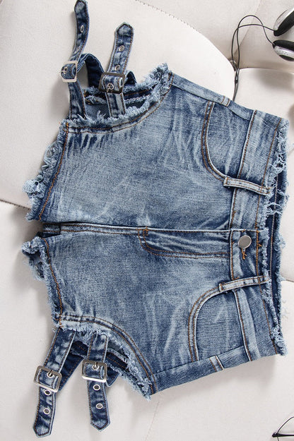 High Waist Distressed Slim Fit Denim Shorts