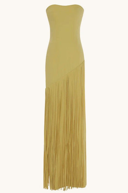 Fringe Hem Slim Fit Shawl Design Boho Dress
