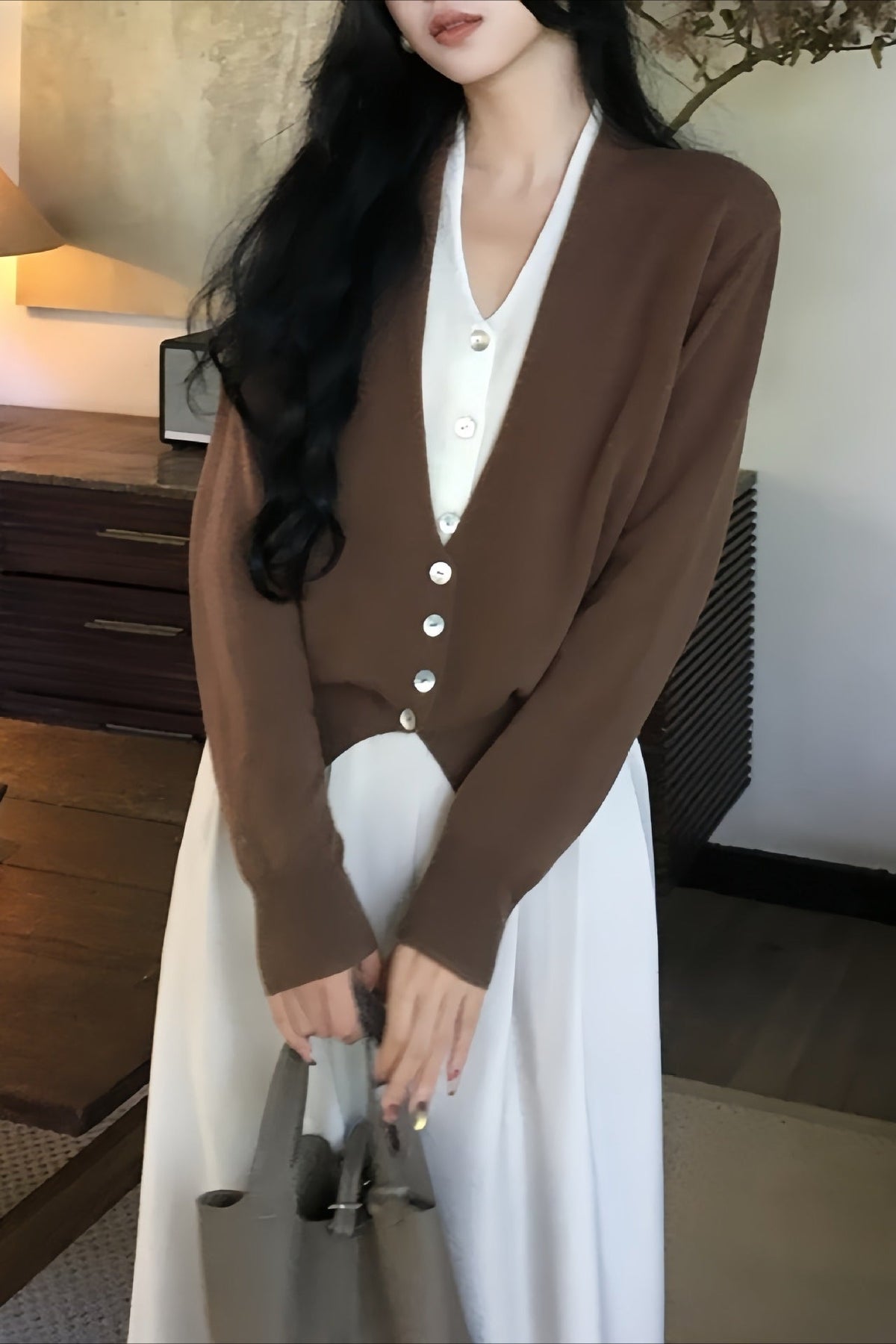 Layered Collar Open Front Knit Top