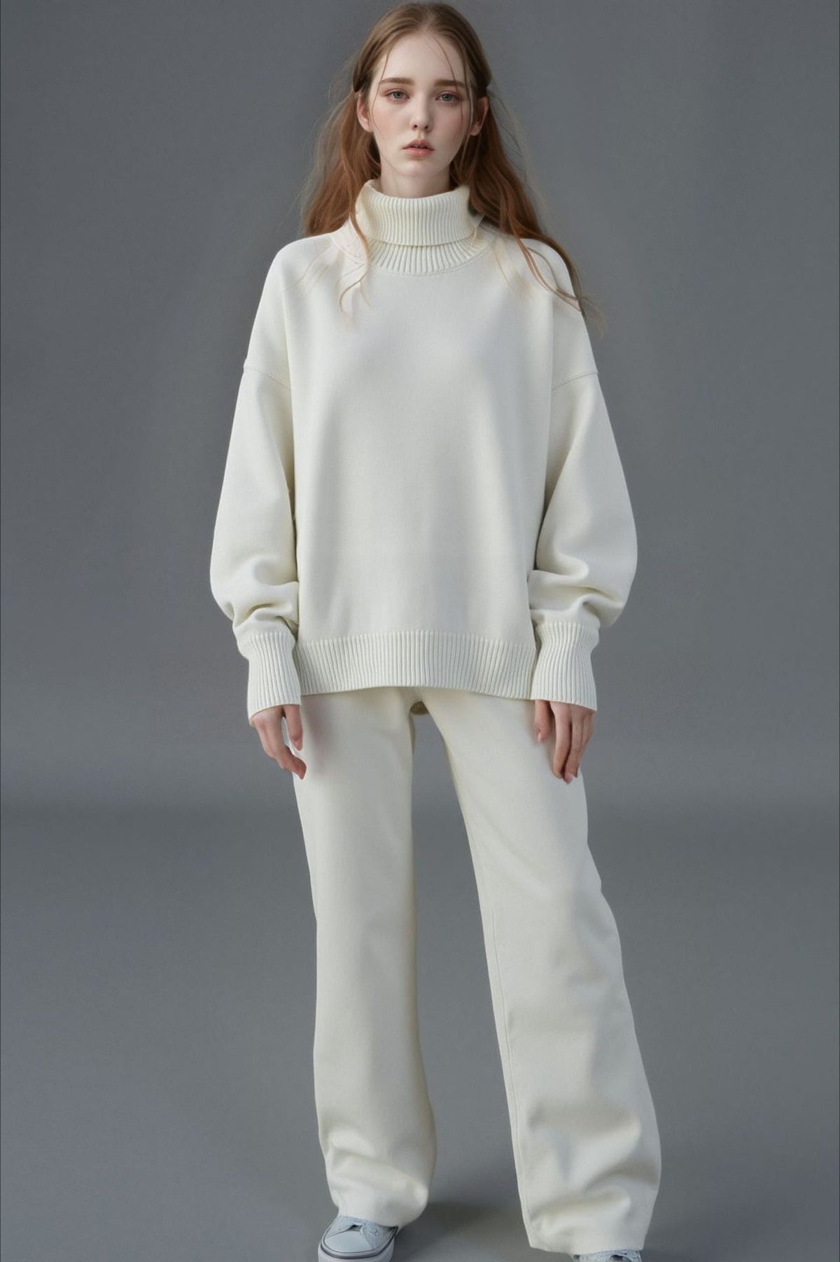 Solid High Neck Loose Knit Sweater