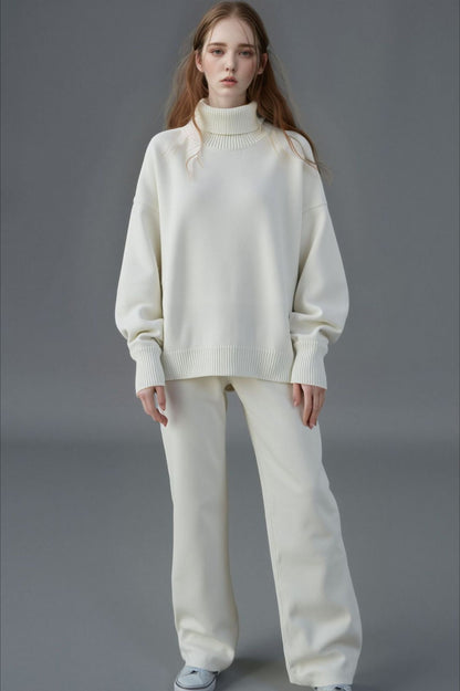 Solid High Neck Loose Knit Sweater