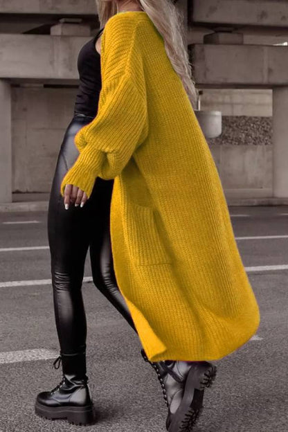 Lantern sleeve loose long knit cardigan
