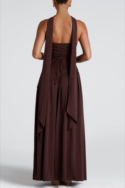 Color Block Strapless Off Shoulder Slim Formal Dress
