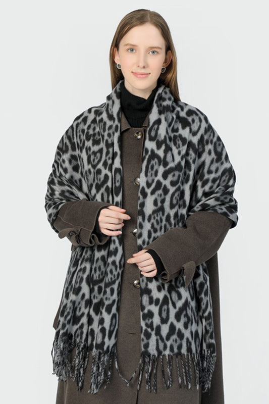 Cozy Leopard Print Faux Wool Scarf