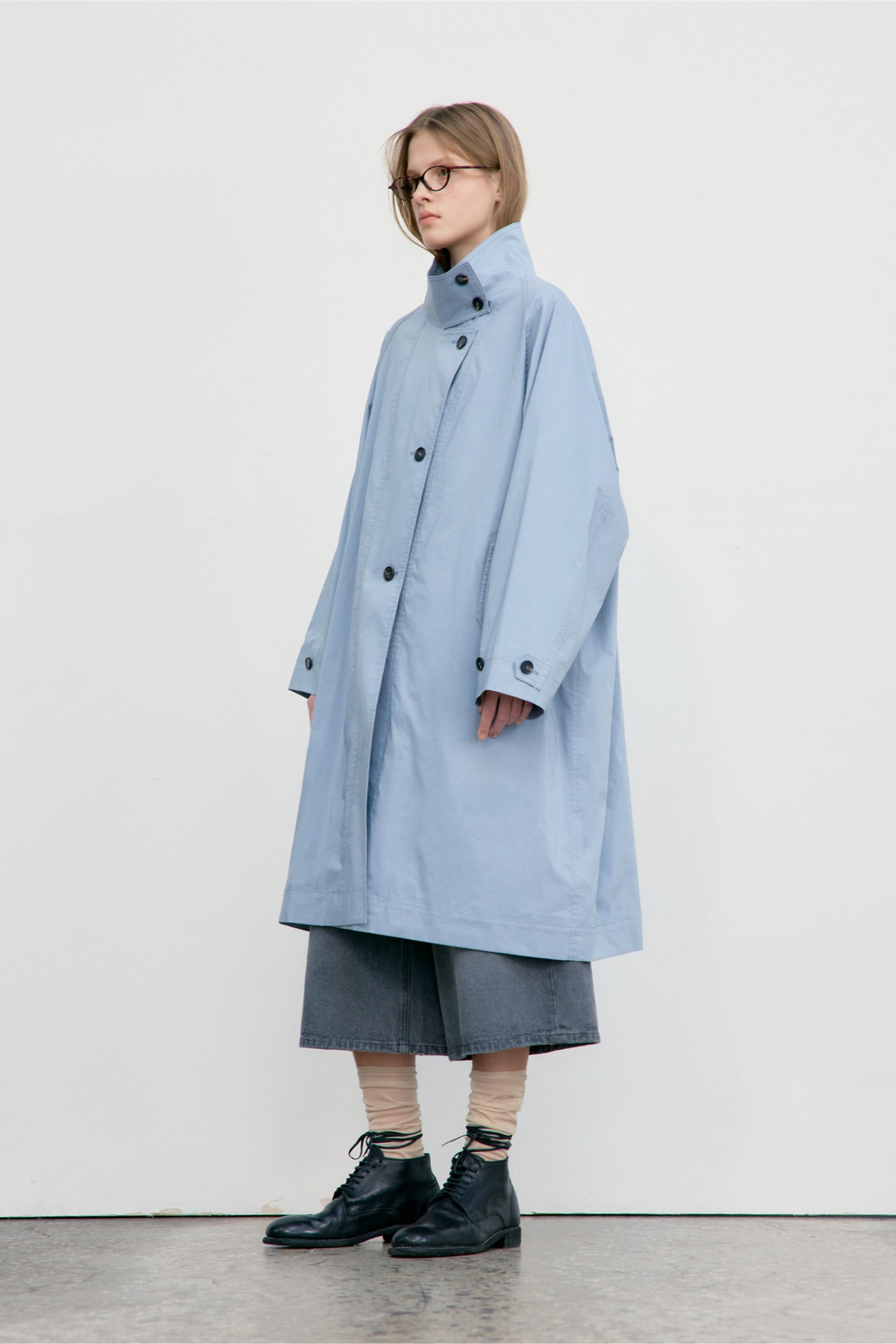 Solid Stand Collar Single Breasted Long Loose Overcoat