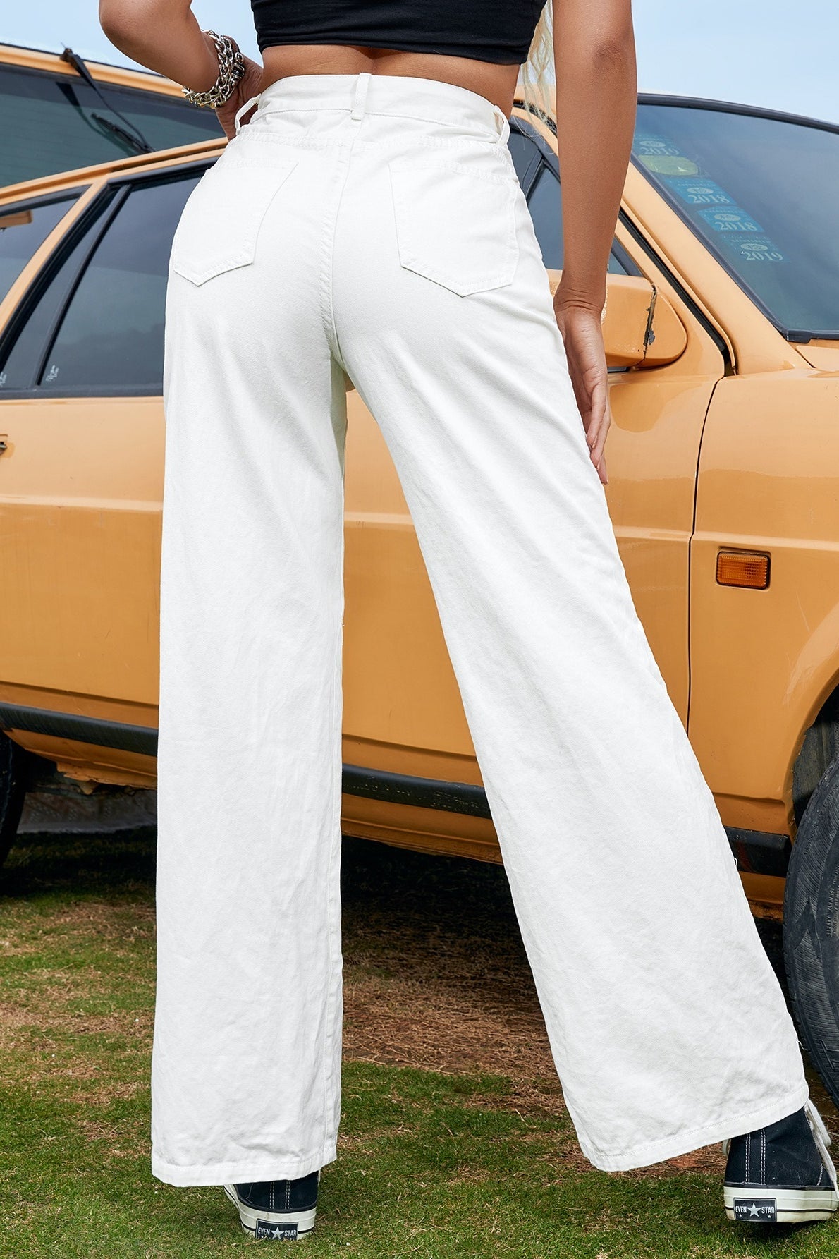 Ripped High Waist Casual Wide Leg Jeans