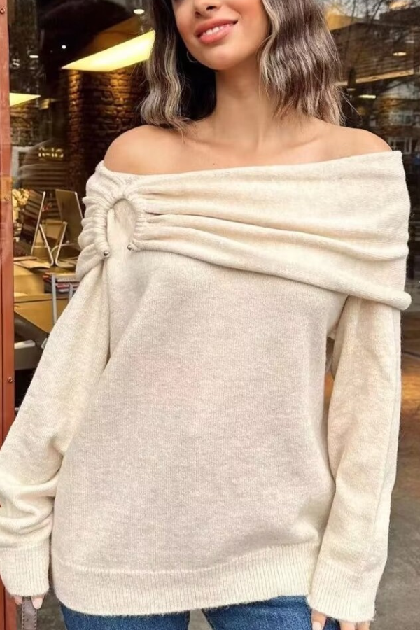 Off-shoulder Casual Loose Knit Sweater