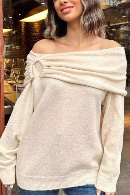 Off-shoulder Casual Loose Knit Sweater