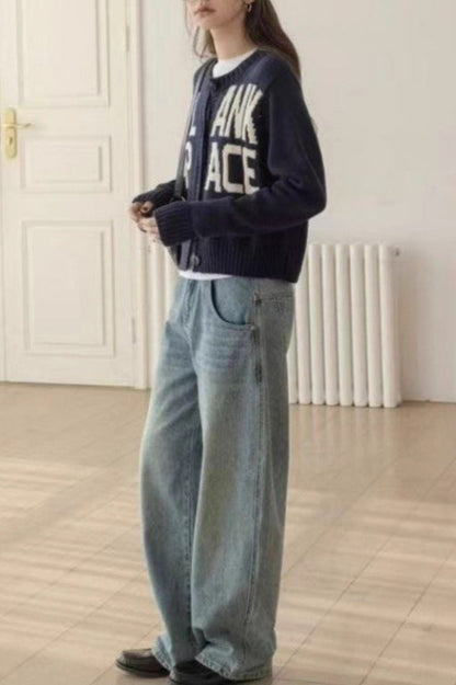Loose Fit Letter Embroidery Sweater