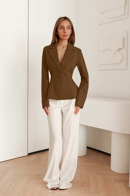 Office Elegance Pleated Waist Blazer
