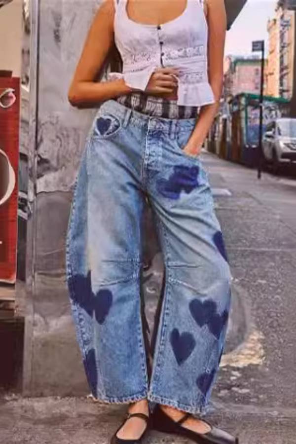 Printed Vintage Barrel Leg Jeans