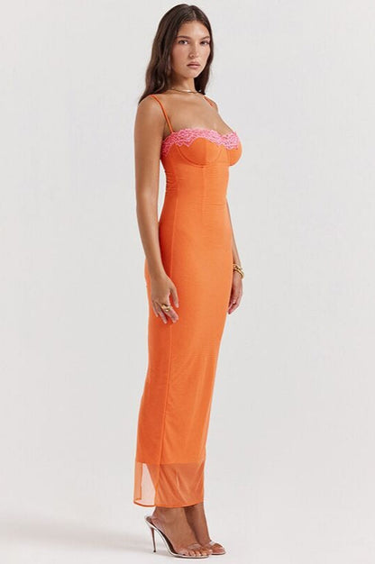 Surplice Lace Trim Slip Dress